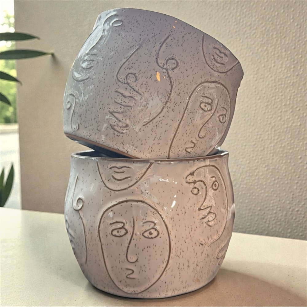 Large Abstract Face Planter 6” White Ceramic Modern Art Pot
